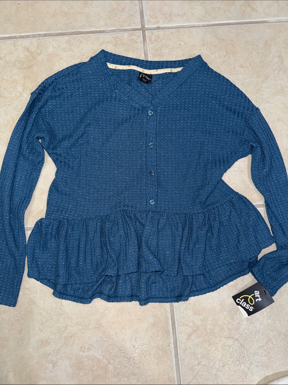 art class Girls' Blue Textured Button-Front Top